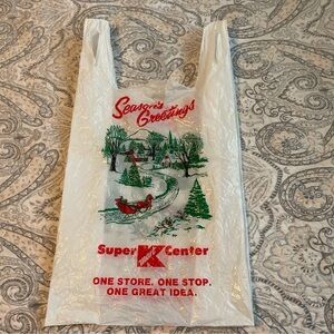 Vintage Kmart White Plastic Bag with Christmas Design